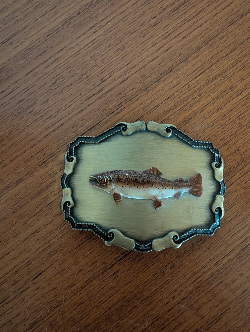 Vintage 70s Raintree Belt Buckle Salmon Fish Brass Western Fly Fishing Western